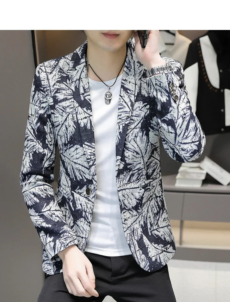 Blazer New Men's Fashionable Casual Business Gentleman Outdoor Trendy Print Banquet Versatile and Slimming Korean Version Blazer