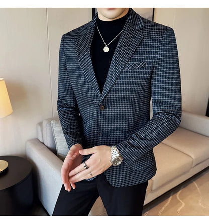 British Style Plaid Suit Jacket For Men 2025 New Business Casual Slim Blazer Formal Wedding Party Suit Dress Coats Men Clothing