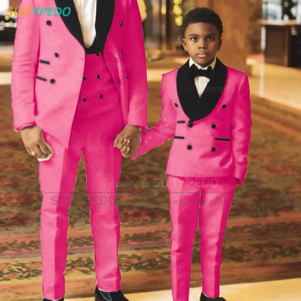 Fashion Boys Suit Sets Jacquard Shawl Lapel Jacket Wedding Flower Boy Costume Children Custom Suitable Blazer Vest Pants 3 Pcs