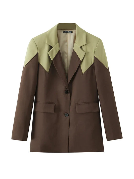 Winter Women Versatile Single-Breasted Flip Cover Decoration Blazer Female Casual Lapel Long Sleeve Elegant Splice Jacket