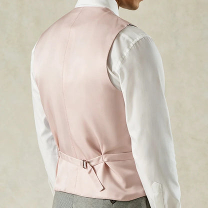 Men's Formal Vest Double-Breasted Lapel Waistcoat Pink Solid for Wedding & Business