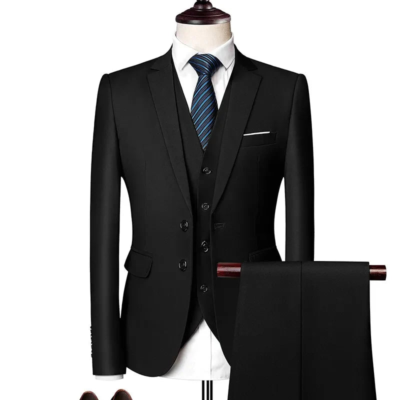 Men's 3 Pieces Suit Elegant Solid Slim Fit Single Breasted Party Blazer Vest Pants Set