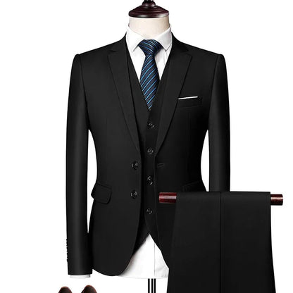 Men's 3 Pieces Suit Elegant Solid Slim Fit Single Breasted Party Blazer Vest Pants Set