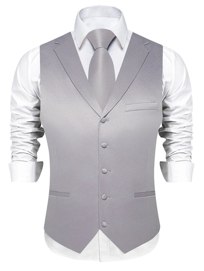 Men's Suit Vest & Tie Set – Solid Color Satin Formal Waistcoat for Weddings and Business
