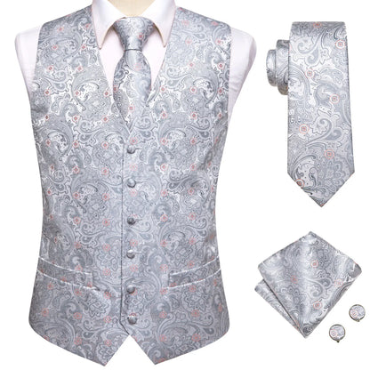 Men's Vest Paisley Jacquard Set with Necktie Pocket Square and Cufflinks for Weddings and Formal Events