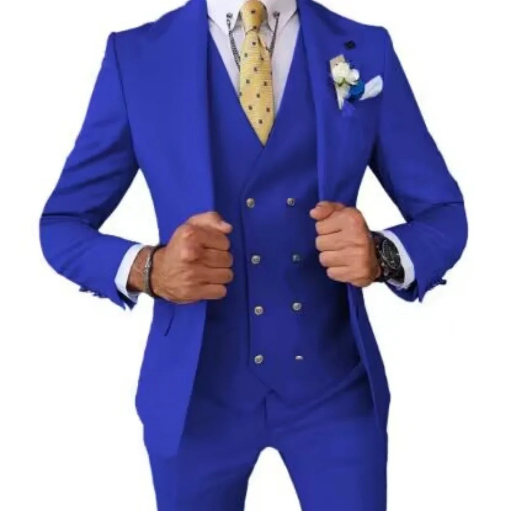 Smart Casual 3 Piece Peak Lapel Single Breasted Wedding Suit for Men Fashion Formal Best Man Groom Tuxedo Slim Fit Costume Homme
