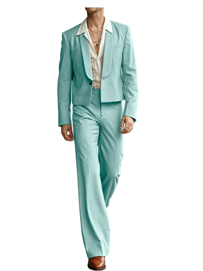 Men's 2-Piece Suit Set – Cropped Blazer & High Waist Flare Pants | Shawl Lapel Tuxedo for Formal & Party Occasions