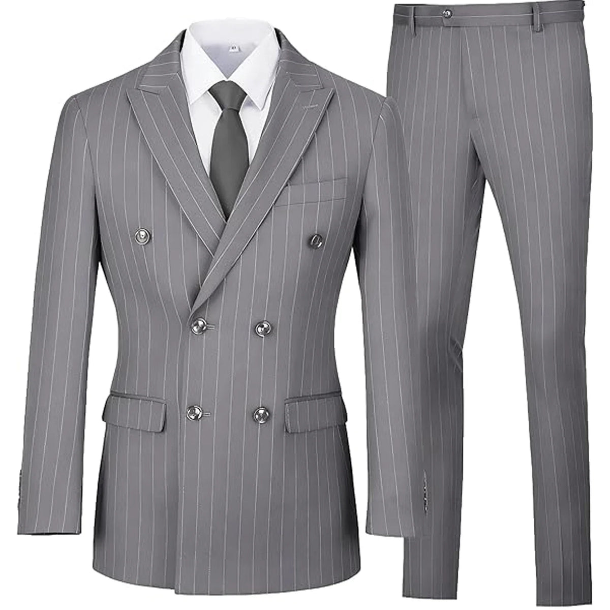 Men's Slim Fit Double Breasted Striped Suit – 2 Piece Blazer and Pants for Weddings and Formal Occasions