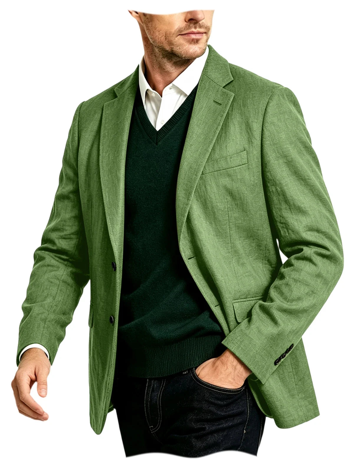 Men's Linen Blazer Notch Lapel Two-Button Sport Coat for Wedding and Daily Wear