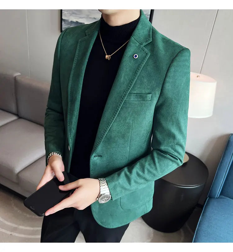 British Style Autumn Suede Business Casual Suit Jacket for Men High Quality Social Office Blazers Wedding Groom Dress Coats
