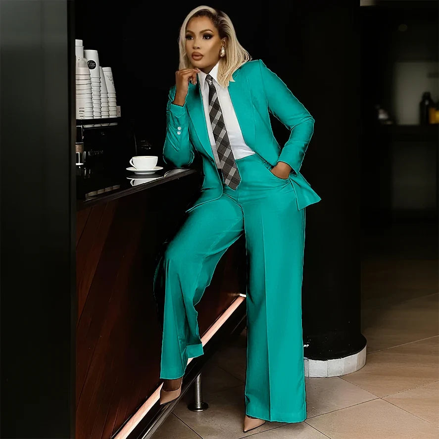 White Women's Suits Modern Formal Fashion Single-breasted Peak Lapel Two Pieces (Jacket+Pants) Office Lady Simple Set
