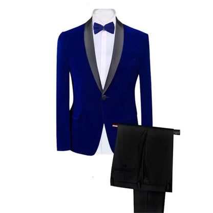 Costume en velours pour homme, coupe ajustée, 2 pièces, revers châle/cranté, pour affaires, mariage, fête, veste et pantalon