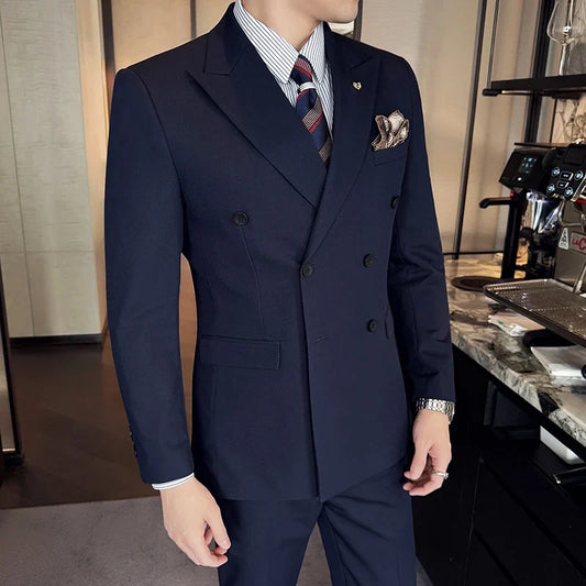 Men's Double Breasted Three-Piece Suit – Slim Fit Smart Casual for Wedding & Special Occasions