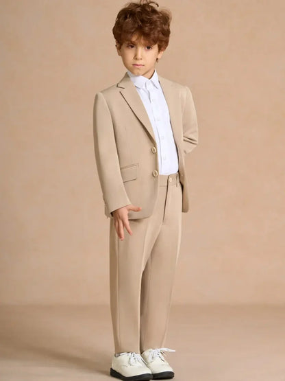 Boys Notched Lapel Suit Set 2 Pieces School Performance Wear Autumn Long Sleeved Kids Suits Wedding Birthday Party Outfit 2-20T