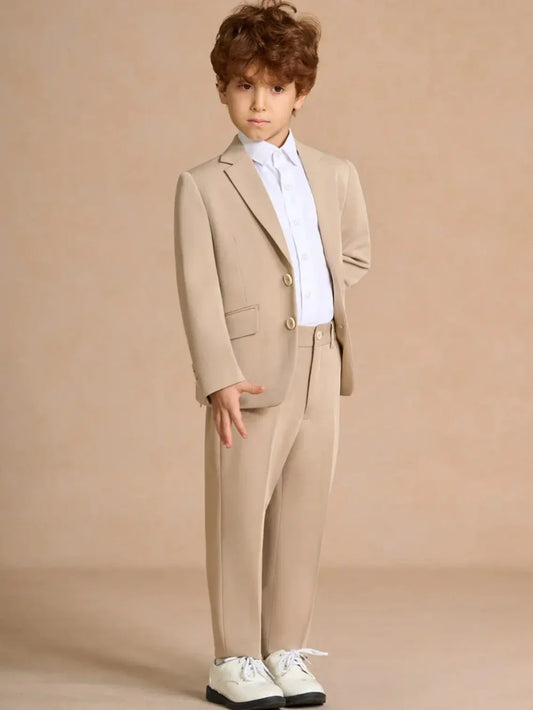 Boys Notched Lapel Suit Set 2 Pieces School Performance Wear Autumn Long Sleeved Kids Suits Wedding Birthday Party Outfit 2-20T