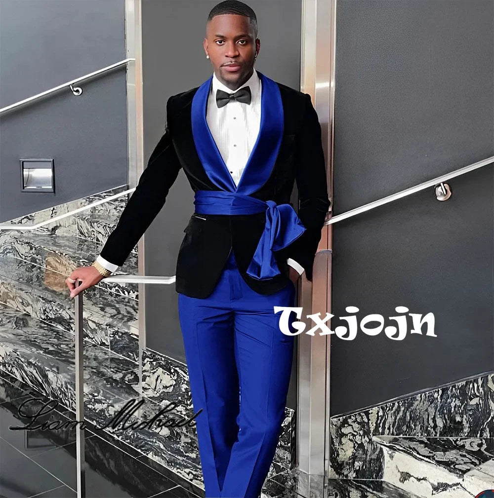New Arrival Fashion Velvet Men's Suits 2 Pieces Wedding Groom Tuxedo Elegant Handsome Suit Set For Men Birthday Party Customized