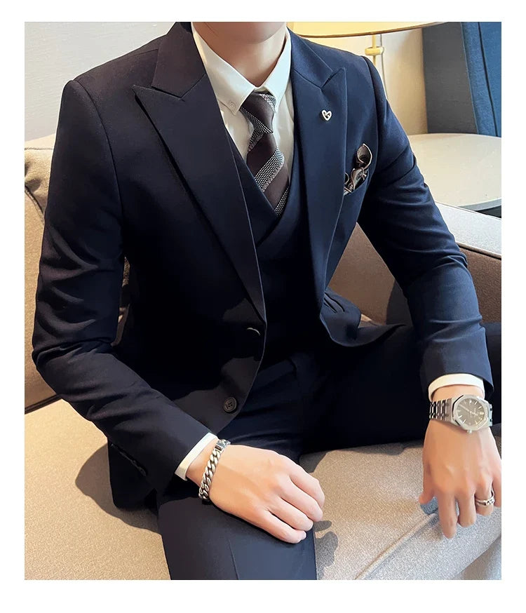 (Blazer+ Vest + Trousers) 2023 Latest Design Double Breasted Vest Men's Suit High Quality Business Simple Casual Dress Wedding