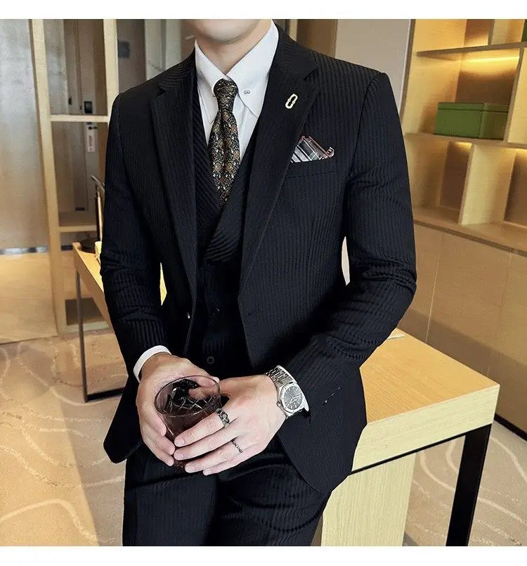 Men's Slim Fit 2-Piece Suit – Striped Single-Breasted Blazer and Trousers for Wedding, Business & Formal Wear