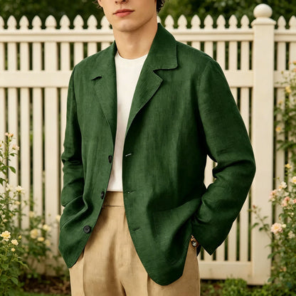Blazer Men Linen Cotton Single Breasted Classic Fit Lightweight Summer Sport Coat for Beach and Casual Wear