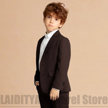 Kids Coffee Brown 2 Piece Suit Fashion Notch Lapel Jacket Trousers Child Birthday Party Prom Piano Flower Boy Outfit 2026