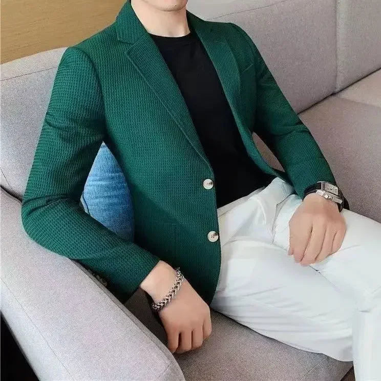 Men's Single Breasted Blazer – Korean Style Suit Jacket for Business & Smart Casual