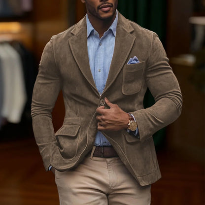 Chamois Leather Man Blazers Single Breasted Suit Jacket Men's Outdoor Casual Sports Slim Fit Coat  Wedding Part Prom Dinner Work