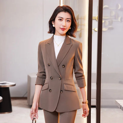 High Quality Fabric Formal Uniform Designs Pantsuits Women Business Work Wear Blazers Trousers Set Autumn Winter Professional