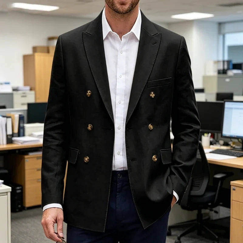 Men's Linen Blazer Notch Lapel Double Breasted Loose Fit Jacket Breathable Lightweight Business Outerwear Coat for Spring Summer