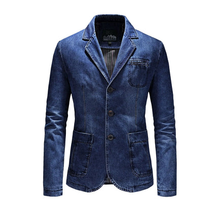High Quality Men's Denim Blazers Male Coat Oversized Spring Autumn Fashion Casual Suit Jacket Men Clothing Outerwear 4xl AGZ01