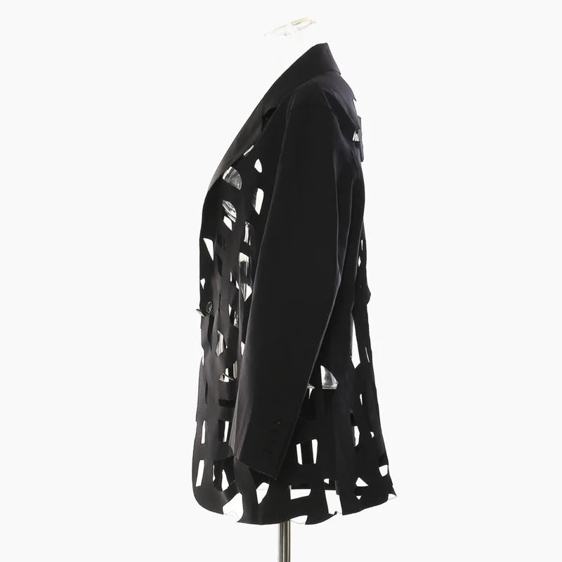 Women Chic Blazer Hollow Out Niche Design Single Button Notched Collar High-end Jacket Fashion Coat New Spring 2026 HK19476
