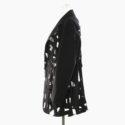 Women Chic Blazer Hollow Out Niche Design Single Button Notched Collar High-end Jacket Fashion Coat New Spring 2026 HK19476