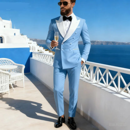 Ensemble décontracté 2 pièces pour homme avec blazer à revers blanc et pantalon noir Costume de mariage pour témoins pour cérémonie et fête