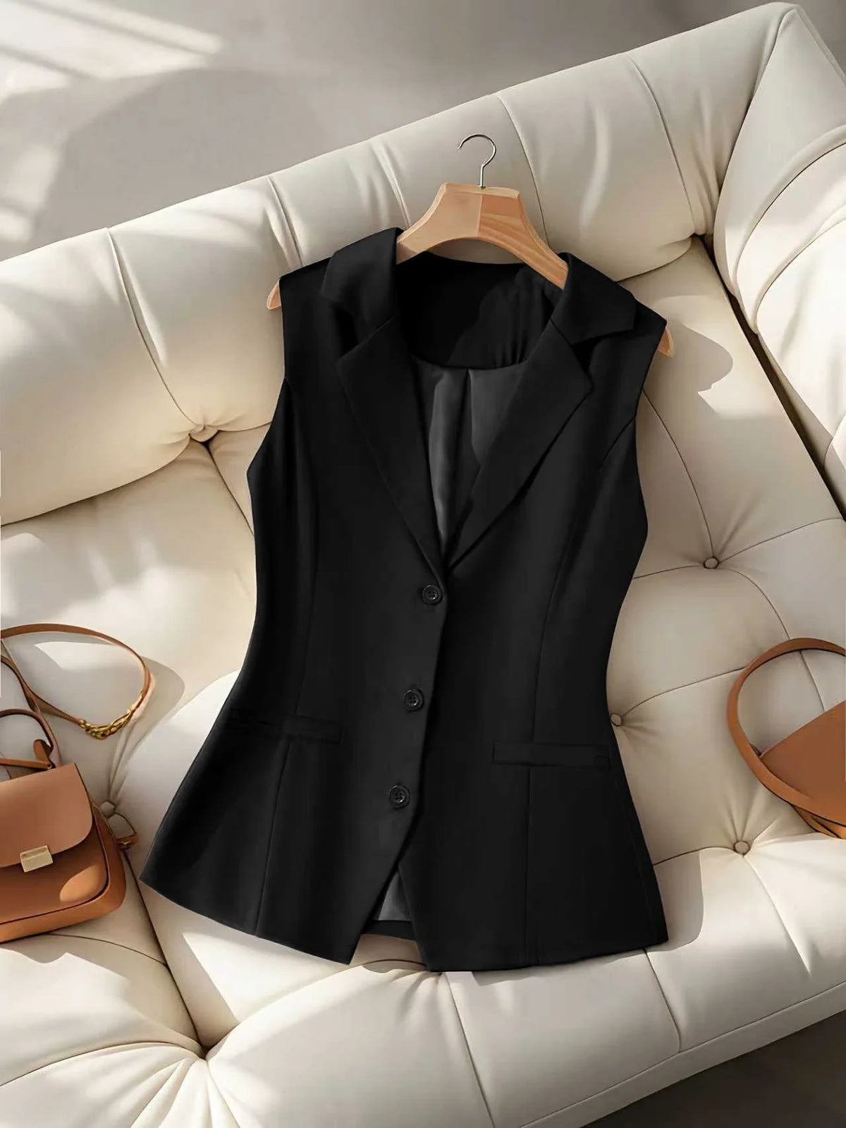 Women's Elegant Sleeveless Blazer Vest Formal Lapel Collar Single-Breasted Office Work Waistcoat Professional Business Suit Vest