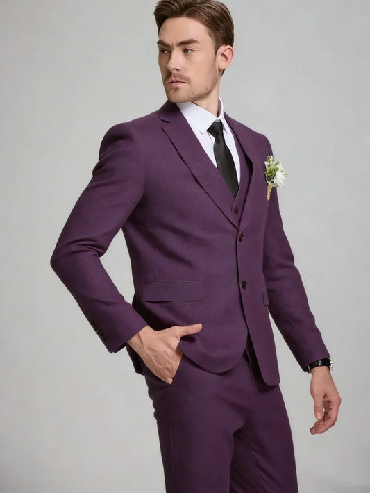 Summer Linen Men's Suits 3 Pieces Beach Wedding Outfit Breathable Handsome Tuxedo For Man Plus Size Notched Lapel Suit Set