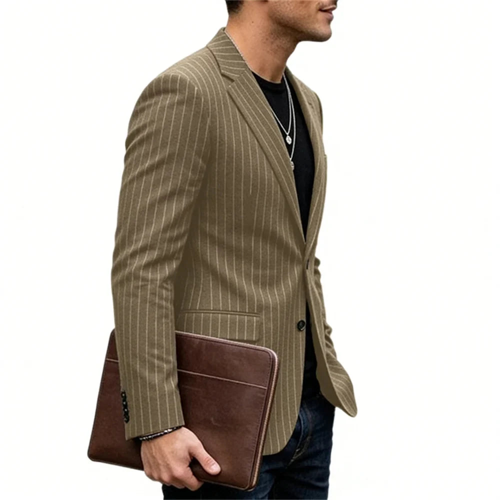 Men's Striped Blazer Casual Slim Fit Suit Jacket 2026 New Business Casual Single Breasted Blazer for Men Office Wedding Party Co