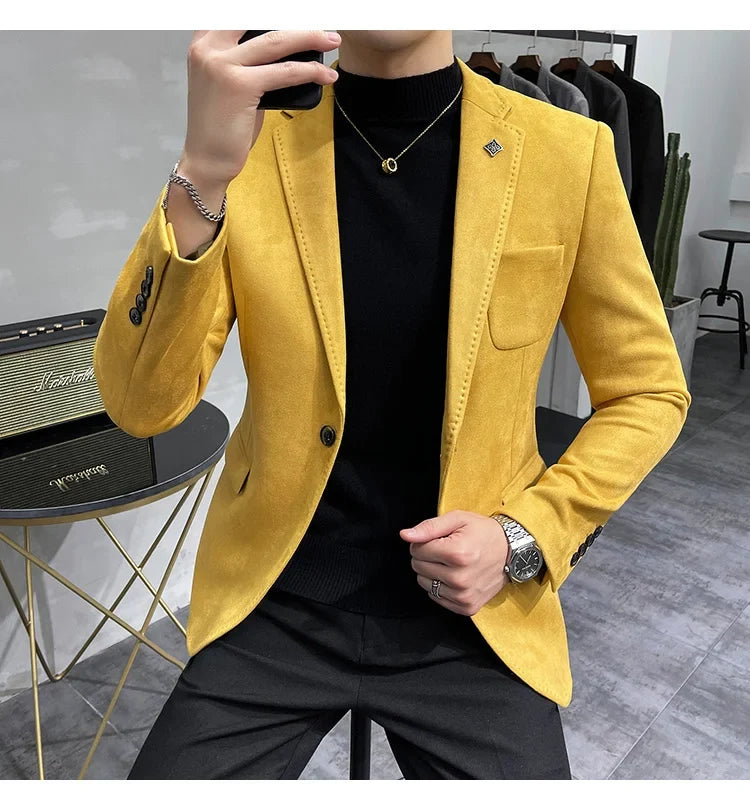 Men's Velvet Slim Fit Blazer Smart Casual Wedding Suit Jacket