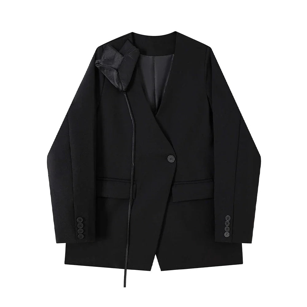 Women Black Gothic Blazer Jacket Vintage Long Sleeve Outerwear 3D Floral Casual Suit Coat Harajuku Y2k Emo 2000s Clothes Autumn