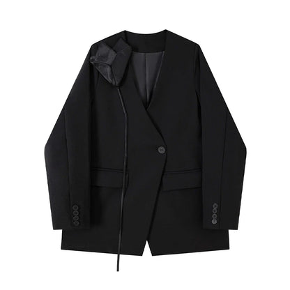 Women Black Gothic Blazer Jacket Vintage Long Sleeve Outerwear 3D Floral Casual Suit Coat Harajuku Y2k Emo 2000s Clothes Autumn