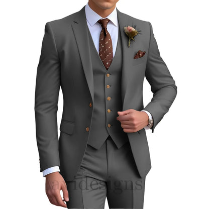 Elegant Men's Wedding Tuxedo Slim Blazer Pants Vest 3 piece Suit XS-5XL Custom Youth Suit 2025 New Style Suits