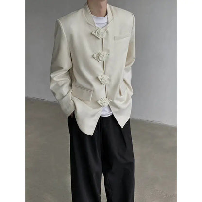 Spring Autumn New Women Blazer Stand Collar Single Breasted Chinese Style High-End Fashion Jacket Temperament Coats HK13461