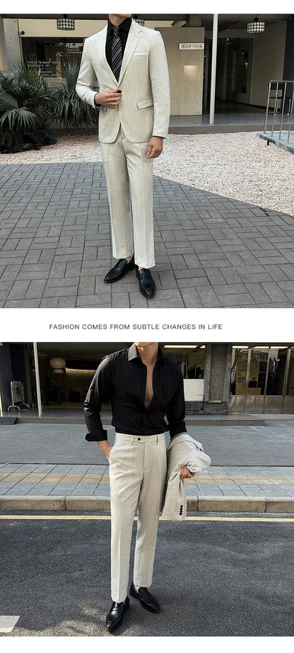 (Jacket +Pants) 2025 New Luxury Elegant Men's Suits 2 Piece Set Fashion Korean Casual Slim Fit Social Groom Wedding Tuxedo
