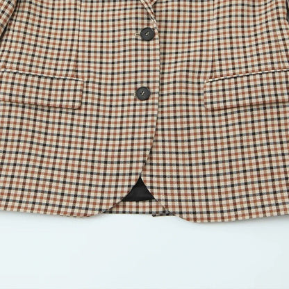 Women Fashion With Pockets Plaid Single Breasted Blazer Vintage Notched Neck Long Sleeves Female Chic Lady Outfits