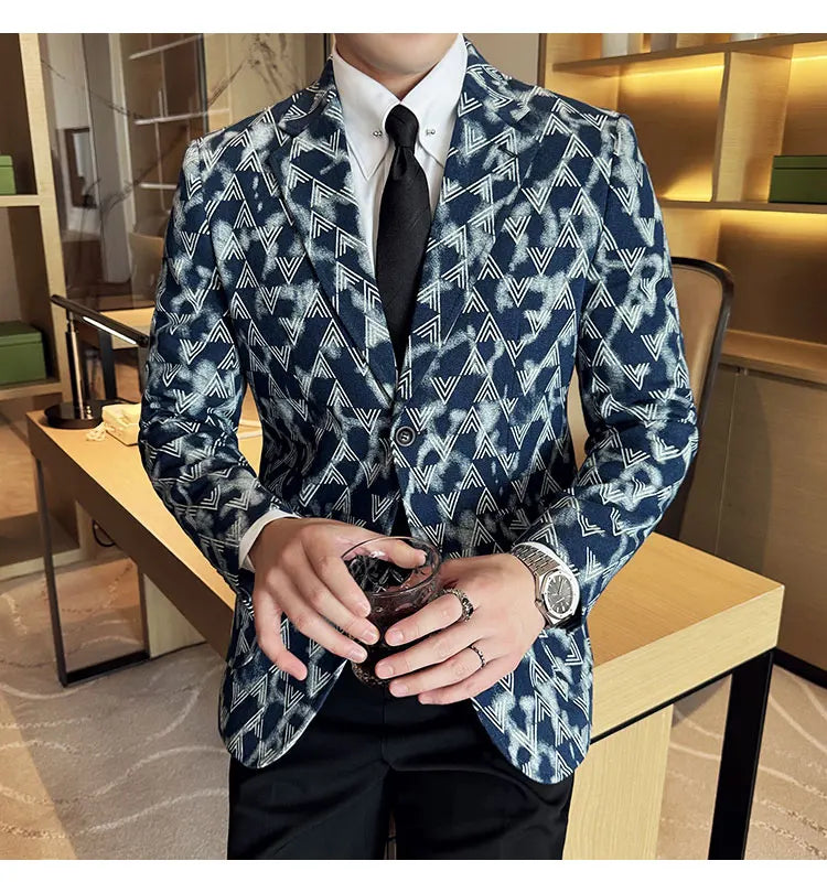 Jacquard Denim Korean Slim Fit Suit Coats 2025 New High Qualitys Fashion Men Slim Fit Business Formal Social Suit Jacket 4XL-M