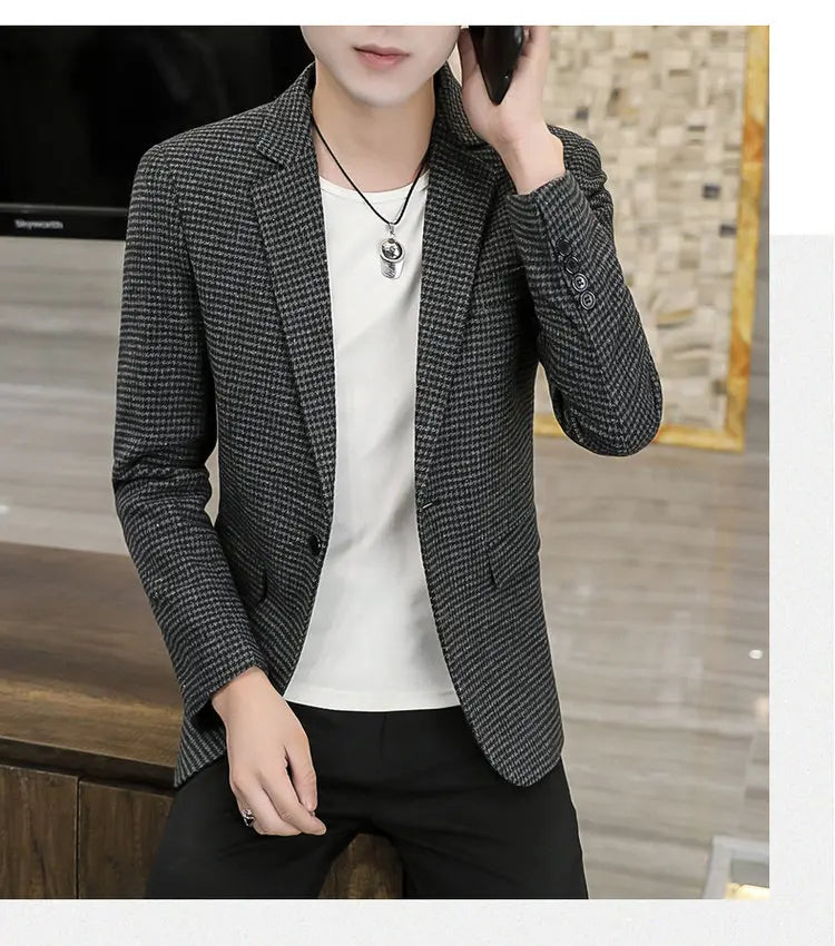 2026 Blazer Outdoor Men's Checked Fashion Business Trend Wedding Slimming Gentleman Casual Korean Travel High Formal Wear Blazer