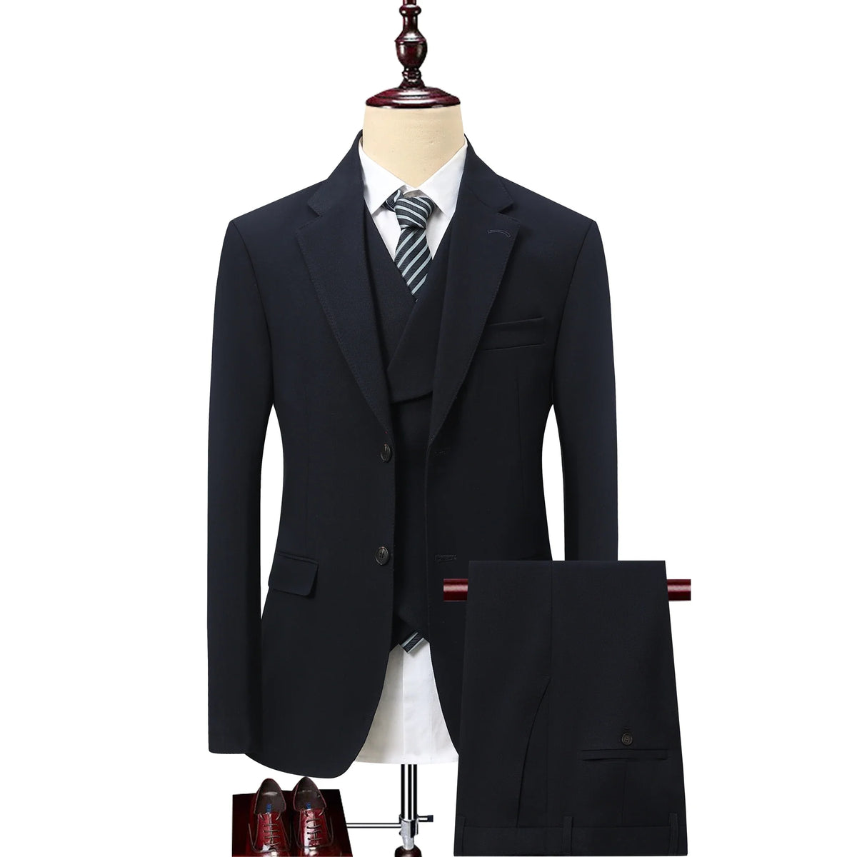 Men's 3-Piece Wedding Suit – Single Breasted Smart Casual Suit for Men – Burgundy, Navy Blue, Black, Dark Grey