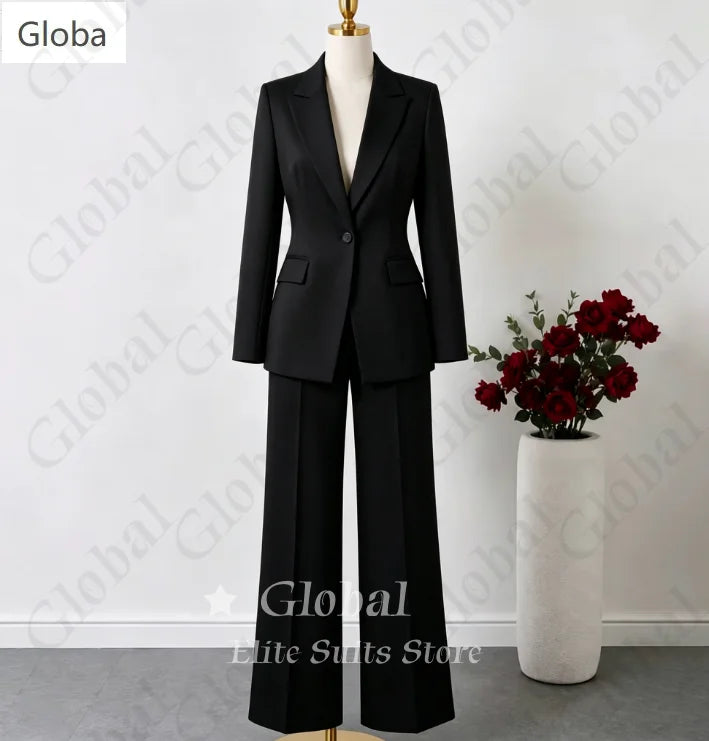 Lemon Yellow Women Suits 2 Piece Jacket Pants Sets Single Button Business Fashion Party Blazer Wide Leg Trouser Customized