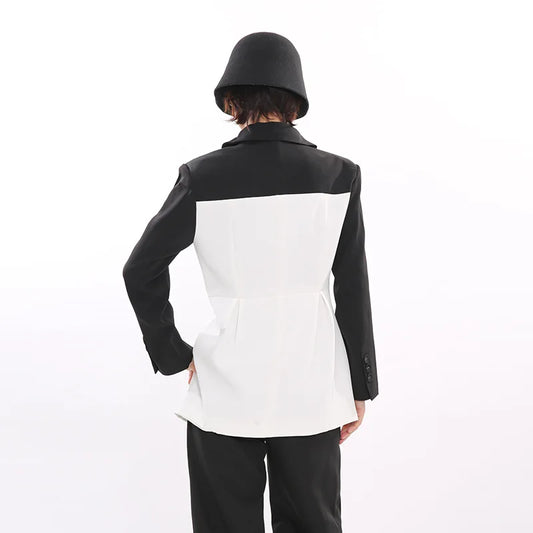 2026 Spring Autumn New Women Blazer Color Block Waist Cinching Slim Fit Elegant Fashion Coat French High-End Jacket HK18782