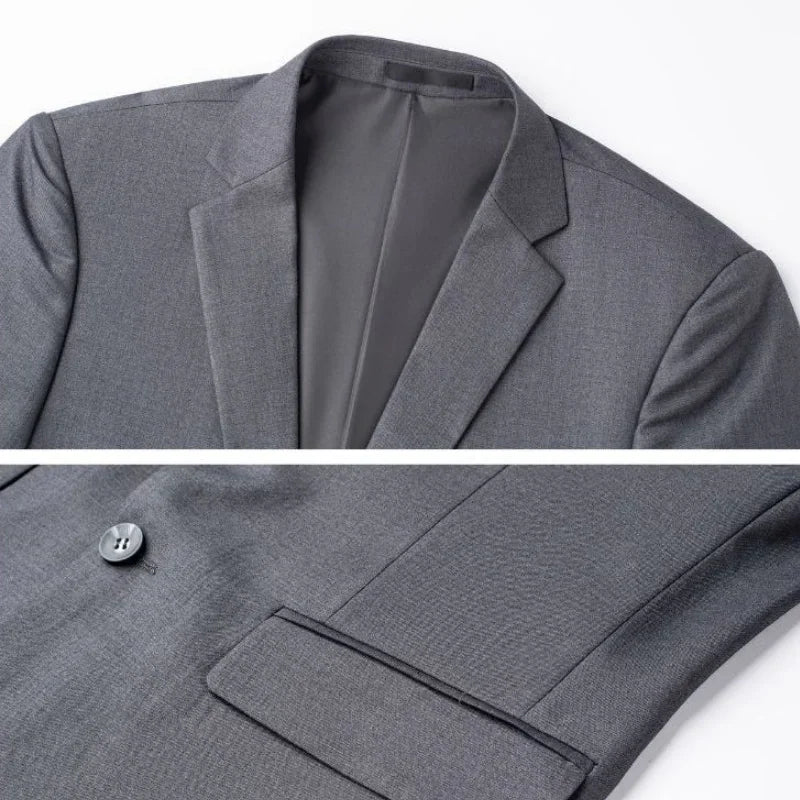 2024 Men's Fine Solid Color Business Suit Coat - Fashionable Gray Black Navy Blue Single-breasted Casual Work Leisure Jacket