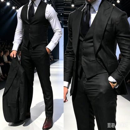Men's 3-Piece Suit Set Slim Fit Single Breasted Formal Blazer Vest Pants for Wedding Banquet