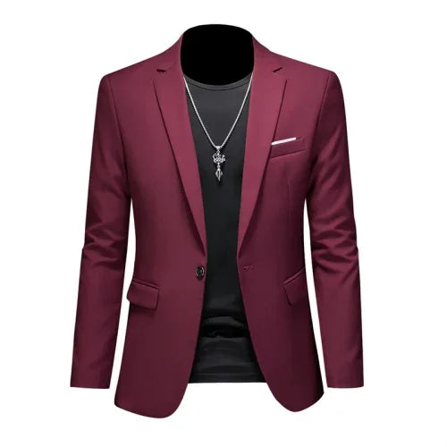 Men's Slim Fit Single-Breasted Blazer for Business Casual and Wedding Occasions